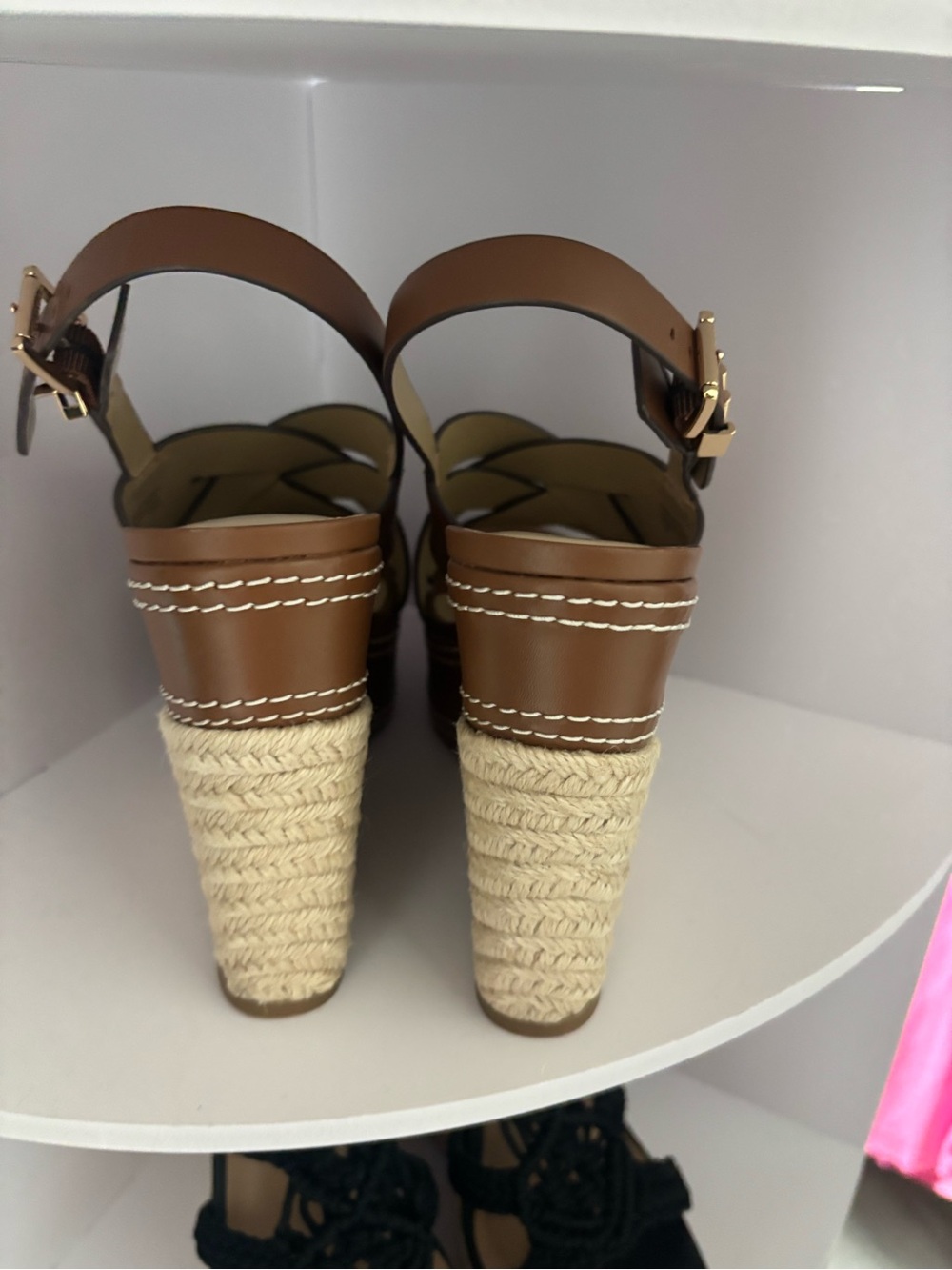 New Nora Michael Kors Brown Leather Wedge Sandals. - Picture 4 of 5